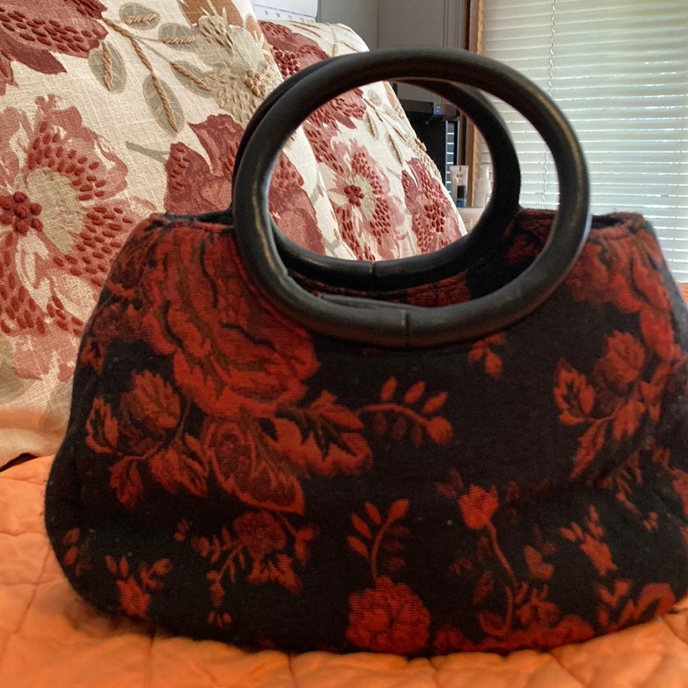 Forever by Fossil red and black, used tapestry purse.